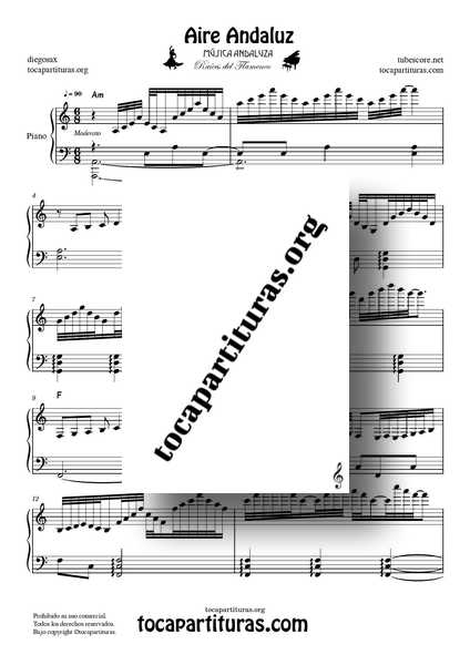 Aire Andaluz Partitura PDF MIDI de Piano Muy Difícil (Improvisación)