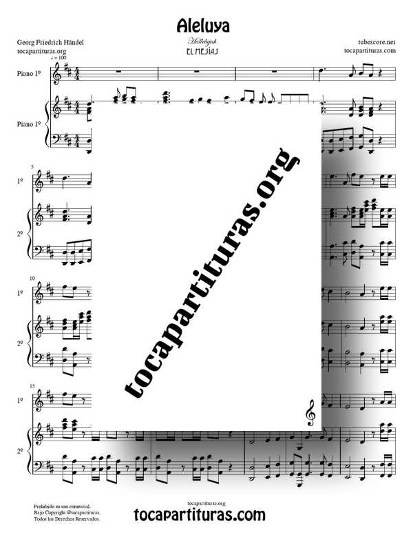 Aleluya de Handel PDF MIDI Partitura para Dúo de Piano (Melodía + Piano Acompañamiento) El Messiah