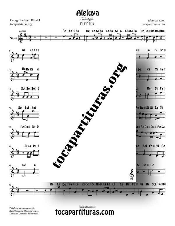 Aleluya de Handel PDF MIDI de El Messiah Partitura con Notas en Letra Flautas Violin Oboe...
