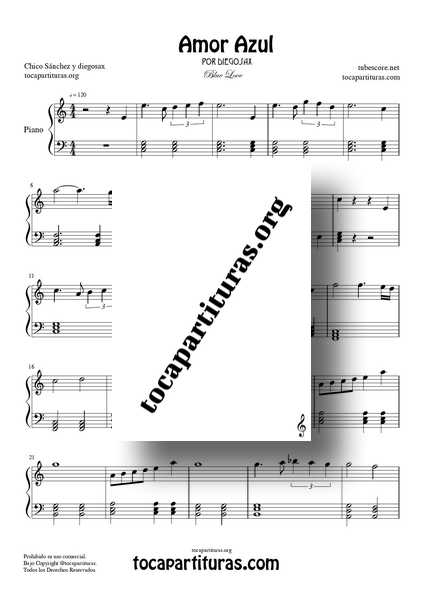 Amor Azul Partitura PDF y MIDI de Piano 01