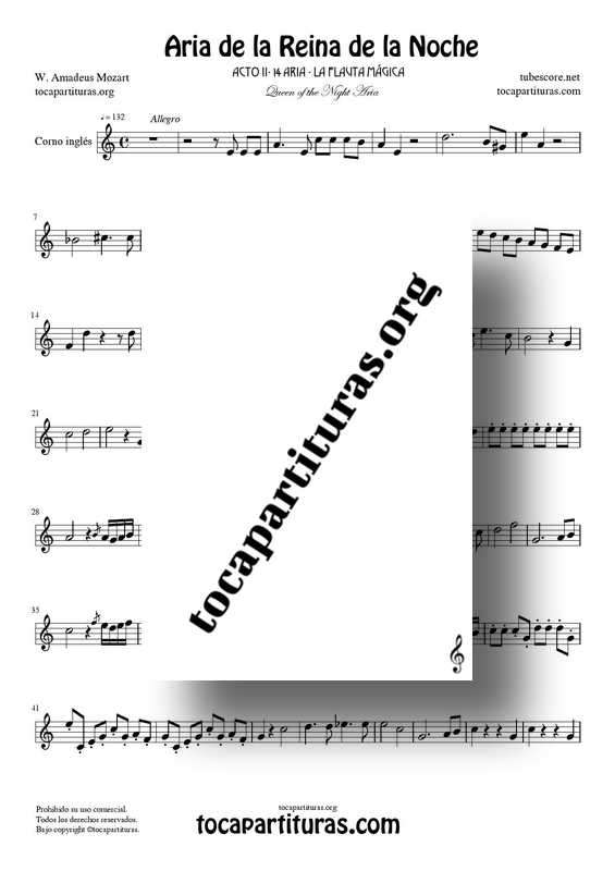 Aria de la Reina de la Noche PDF MIDI KARAOKE MP3 Partitura de Corno Inglés (La Flauta Mágica) Tonalidad Fácil La menor