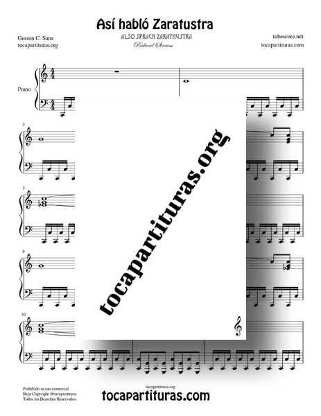 Así habló Zaratustra Partitura PDF MIDI MP3 de Piano Fácil