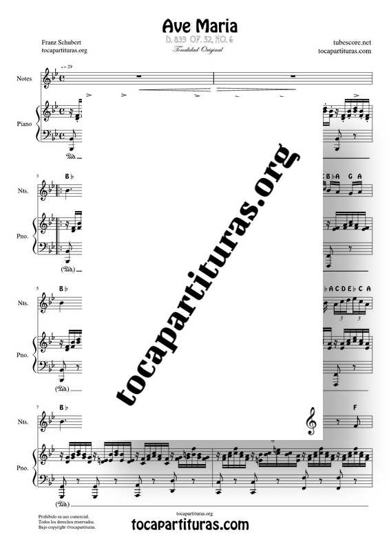 Ave María (Schubert) Notes Duet Sheet Music for Treble Clef (Violín, Oboe, Flute, Recorder…) and Piano