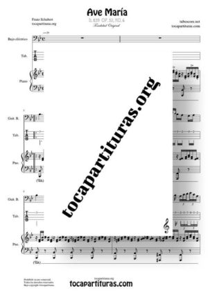 Ave María Schubert Partitura y Tablatura Dúo Punteo de Bajo Eléctrico Melodía y Piano Acompañamiento