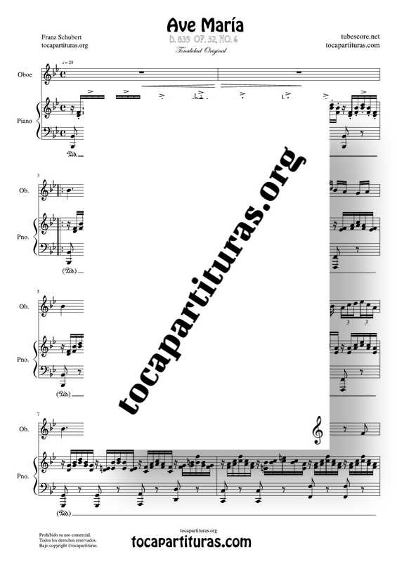 Ave María (Schubert) Partitura de Dúo de Oboe y Piano Acompañamiento