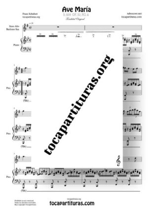 Ave María (Schubert) Partitura de Dúo de Saxofón Alto / Saxo Barítono y Piano