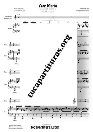 Ave María de Schubert Partitura de Dúo de Saxofón Tenor / Soprano Sax y Piano
