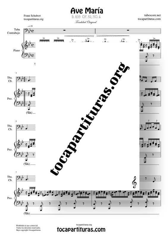 Ave María (Schubert) Partitura de Dúo de Tuba / Contrabajo y Piano