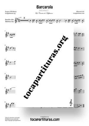 Barcarola Tonalidad Fácil (Offenbach) Partitura de Saxofón Alto / Saxo Barítono