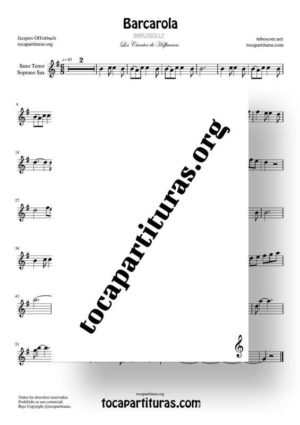 Barcarola Tonalidad Fácil (Offenbach) Partitura de Saxofón Tenor / Soprano Sax