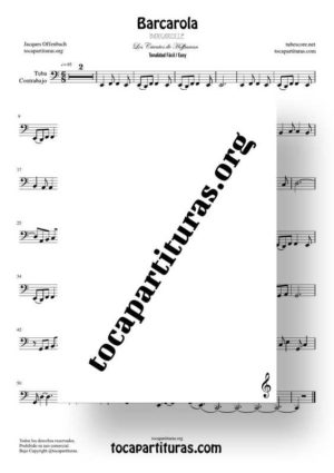 Barcarola Tonalidad Fácil (Offenbach) Partitura de Tuba / Contrabajo (Contrabass)