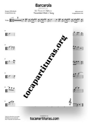 Barcarola Tonalidad Fácil (Offenbach) Partitura de Viola