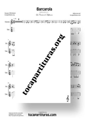 Barcarola (Offenbach) Tonalidad Fácil Tablatura y Partitura del Punteo de Ukelele (Guitar Tabs)