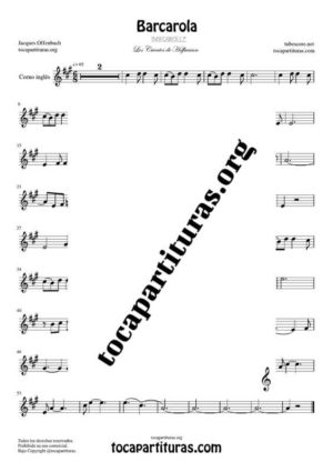 Barcarola (Offenbach) Partitura de Corno Inglés (English Horn) Tono Original