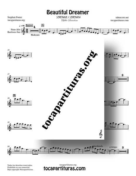 Beautiful Dreamer Partitura PDF de Saxofón Alto y Barítono Sax