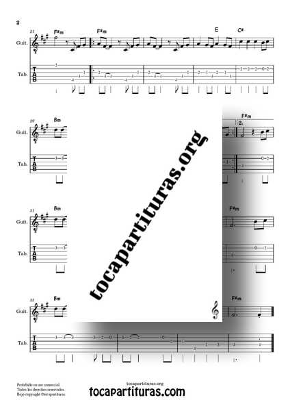 Bella Ciao Original Partitura y Tablatura de Guitarra PDF en Mi menor 02