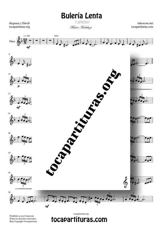 Bulería Lenta Partitura de Oboe por diegosax