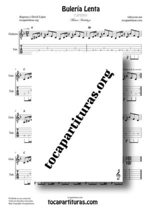 Bulería Lenta Partitura y Tablatura del acompañamiento de Guitarra PDF y MIDI