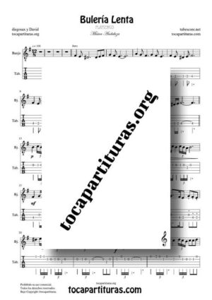 Bulería Lenta Partitura y Tablatura del Punteo de Banjo PDF, Mp3, KARAOKE y MIDI