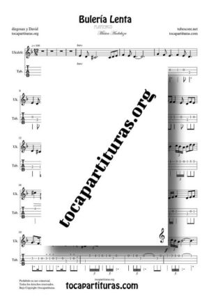 Bulería Lenta Partitura y Tablatura del Punteo de Ukelele PDF, MIDI y KARAOKE
