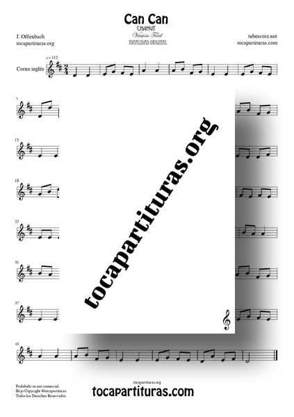 Can Can Partitura PDF y MIDI de Corno Inglés Versión Fácil Tonalidad Original