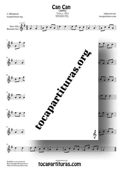 Can Can Partitura PDF y MIDI de Saxo Alto Barítono Sax Versión Fácil Tonalidad Sol Mayor