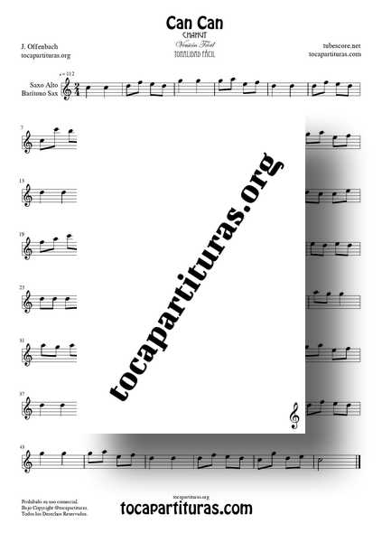 Can Can Partitura PDF y MIDI de Saxofón Alto Tono Fácil Do Mayor