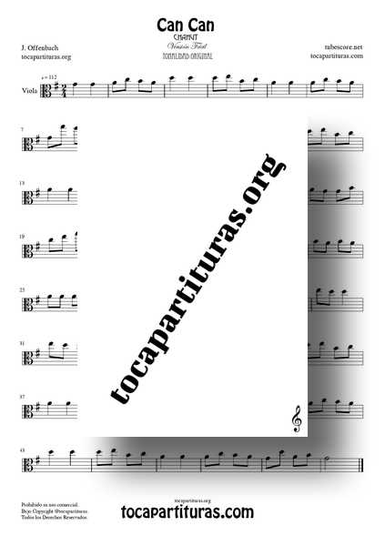 Can Can Partitura de Viola PDF y MIDI Versión Fácil Tonalidad Original