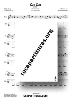 Can Can de Offenbach Partitura y Tablatura del Punteo de Banjo en Sol Mayor Tonalidad Original