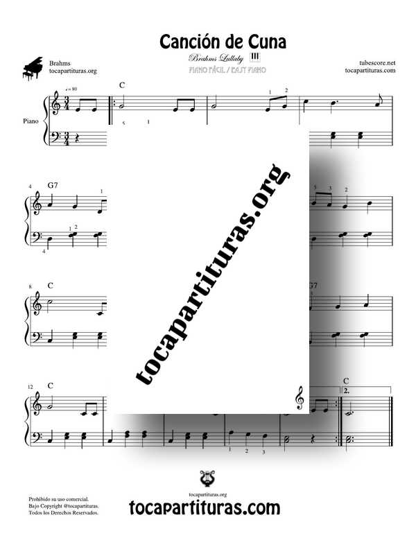 Canción de Cuna Partitura PDF y MIDI de Piano Fácil Easy Piano Sheet Music Brahms LullabyCanción de Cuna Partitura PDF y MIDI de Piano Fácil Easy Piano Sheet Music Brahms Lullaby