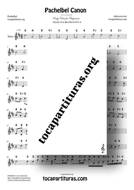Canon by Pachelbel in D PDF KARAOKE BACKINGTRACK MIDI MP3 Notes Sheet Music for Flute, Violin, Recorder, Oboe...in treble clef