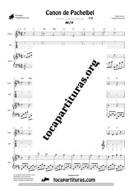 Canon de Pachelbel en D Partitura de Guitarra Punteo y Piano DÚO Sheet Music for Guitar Fingering & Piano Duet Pianists