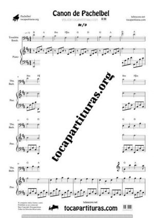 Canon de Pachelbel Partitura Dúo de Trombón / Bombardino + Piano