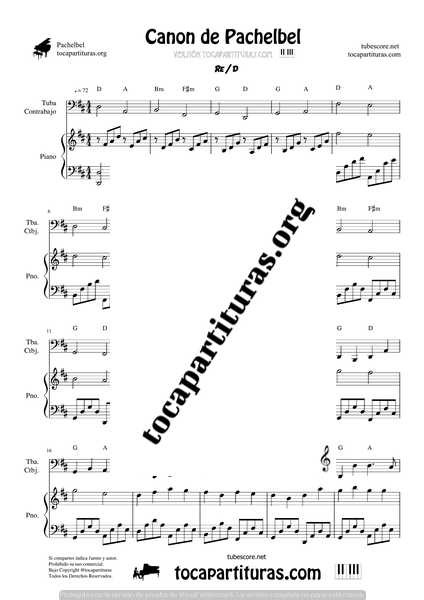 Canon de Pachelbel en D Partitura de Tuba, Contrabajo & Piano DÚO Sheet Music for Tuba _ Contrabajo & Piano Duet Pianists