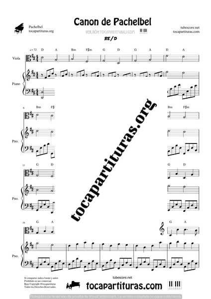 Canon de Pachelbel en D Partitura de Viola y Piano DÚO Sheet Music for Violists &; Piano Duet Pianists