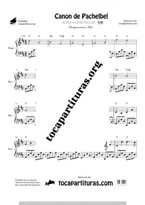 Canon de Pachelbel en Re (D) Piano (melodía y acompañamiento)