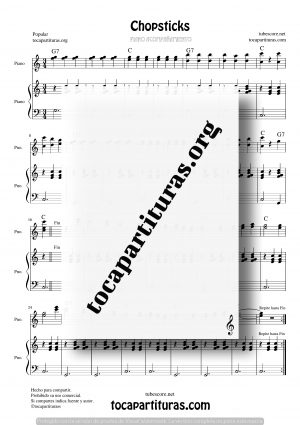 Chopsticks Partitura de Dúo de Piano (Melodía a Dos manos y Acompañamiento Piano)