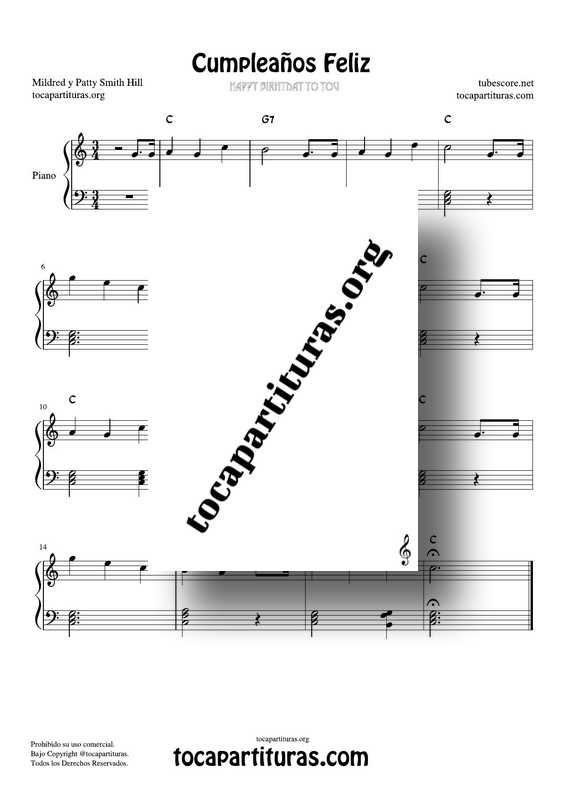 Cumpleaños Feliz Partitura PDF y MIDI de Piano en Do M