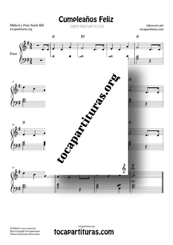 Cumpleaños Feliz Partitura PDF y MIDI de Piano en Sol M