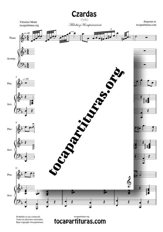 Czardas Partitura PDF MIDI KARAOKEde Piano Melodía+Acompañamiento