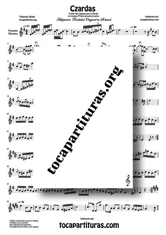 Venta Czardas Partitura de Trompeta Adaptación tocapartituras PDF KARAOKE MIDI MP3