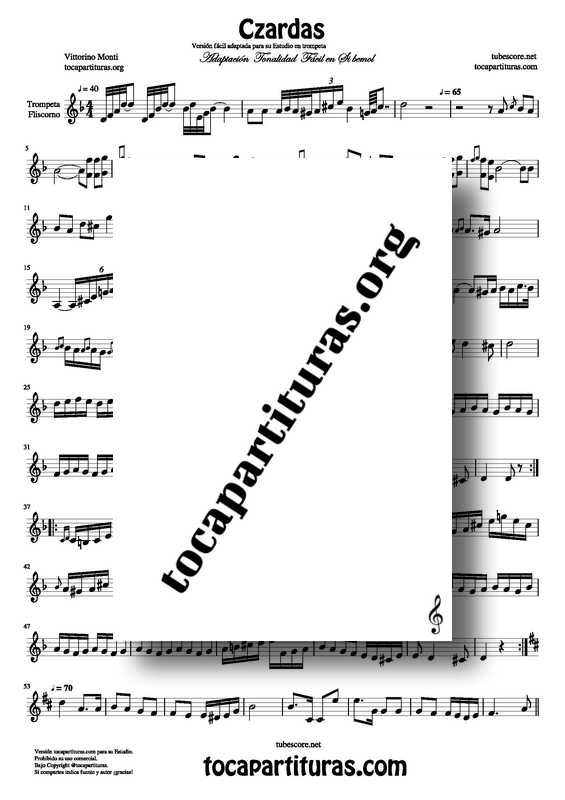 Czardas Partitura de Trompeta Adaptación tonalidad fácil tocapartituras Venta PDF MIDI KARAOKE MP3