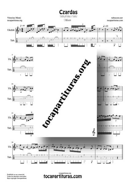 Czardas Tablatura y Partitura JPG de Ukelele-PDF MIDI KARAOKE MP3