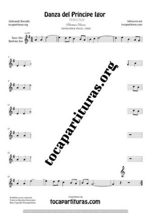 El Principe Ígor de Borodin Partitura de Saxofón Alto / Saxo Barítono Mi bemol (E Flat Saxophone) Tono Fácil