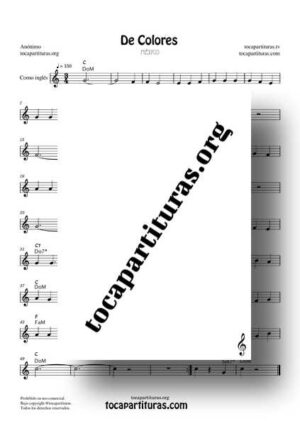 De Colores Partitura Fácil de Corno Inglés en Do Mayor