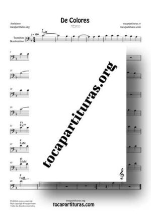 De Colores Partitura Fácil de Trombón y Bombardino en Fa Mayor