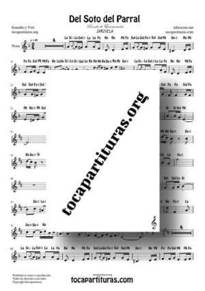 Del Soto del Parral Partitura con Notas de Flauta Violín Oboe Piano Flauta Dulce Zarzuela