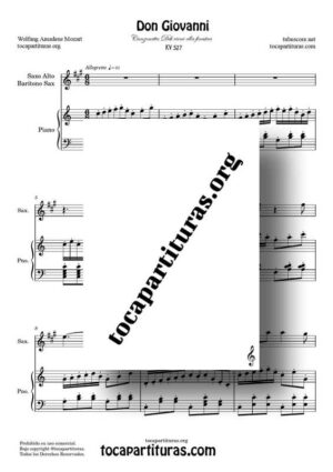 Don Giovanni K. 527 Partitura de Saxofón Alto / Saxo Barítono La M a Dúo con Piano Do M (Canzonetta Deh vieni alla finestra)