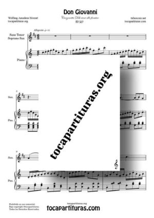 Don Giovanni K. 527 Partitura de Saxo Tenor / Soprano Sax ReM a Dúo con Piano DoM (Canzonetta)