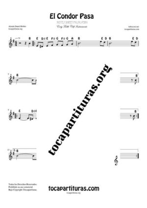El Cóndor Pasa Easy Notes Sheet Music Treble Clef (Flute, Violin, Recorder, Sax, Tumpet, Clarinet, Horns…)